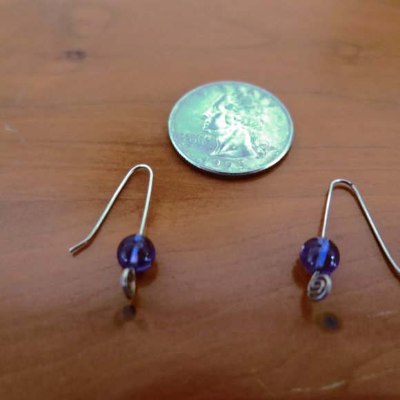 Vintage Silver Open Hook Earrings with Purple Bead - Picture 2 of 10